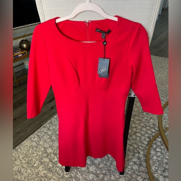 NWT Adrianna Papell Solid Pointe A-line  Long-Sleeve Cocktail Dress, Red, Size 4 - Picture 2 of 6